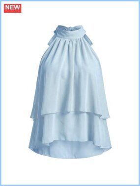 Chiffon Halter Top Ruffle Layered Flowy Sleeveless Blouse